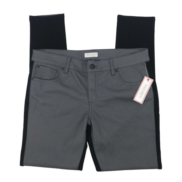 NWT Bisou Bisou Womens Gray Faux Vegan Front Black Knit Back Jegging Size 10 - Picture 3 of 13